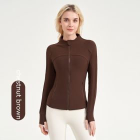 Vertical Thread Yoga Clothes Women's Fitness Jacket (Option: M-Chestnut Brown)