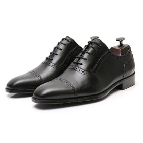 Business Office Oxford Shoes Brogue Leather Shoes Men's Leather (Option: Black-40)